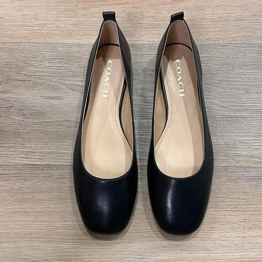 Coach NIB Wendie Black Leather Ballet Flats Slip Ons Women's 85 - Picture 3 of 5